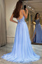 Robe de soirée Bleu Poire Thigh-High Slit Naturel taille Ouverture Frontale - Page 2