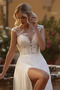 Robe de mariage Dos nu a ligne Col en V Bouton Blanche Thigh-High Slit - Page 4