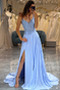 Robe de soirée Bleu Poire Thigh-High Slit Naturel taille Ouverture Frontale - Page 3