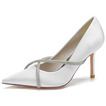 Printemps et automne bout pointu super talon haut satin strass chaussures mariage demoiselle d'honneur chaussures femmes