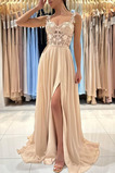 Robe de soirée Longue Manquant Champagne a ligne Thigh-High Slit