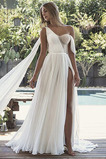 Robe de mariage Naturel taille Plage Mousseline A-ligne Longueur de plancher