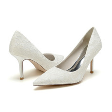 Chaussures simples pointues chaussures de demoiselle d'honneur en dentelle blanche chaussures de mariée de mariage