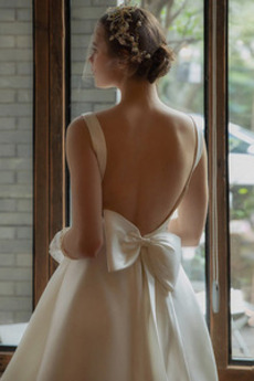 Robe de mariée Simple Naturel taille A-ligne Col Carré Été Longueur Mollet