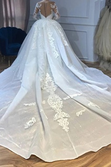 Robe de mariée Tulle Sirène Chapelle Bouton Poire Manche de T-shirt