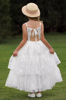 Robe de fille de fleur Naturel taille Dentelle A-ligne noble