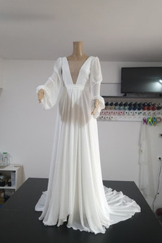 Robe de mariée Manche Longue Mousseline Simple aligne Naturel taille