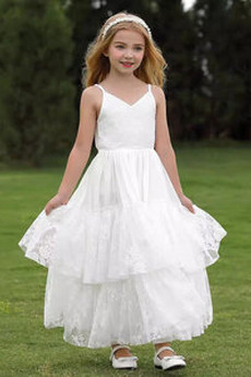 Robe de fille de fleur Naturel taille Dentelle A-ligne noble