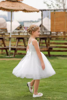 Robe de fille de fleur Orné de Nœud à Boucle Naturel taille Glissière