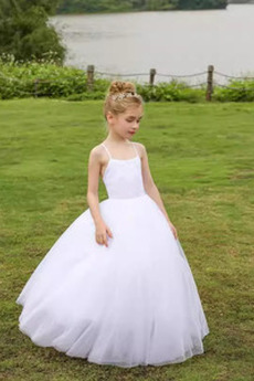 Robe de fille de fleur Tulle Été Bretelles Spaghetti Laçage Drapé