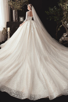 Robe de mariée Tulle A-ligne Naturel taille Couvert de Dentelle