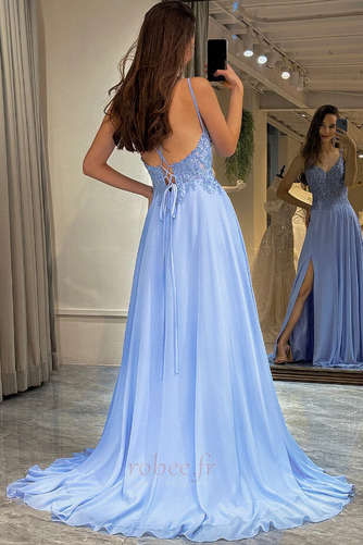 Robe de soirée Bleu Poire Thigh-High Slit Naturel taille Ouverture Frontale - Page 2