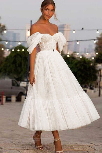 Robe de mariée Tulle Triangle Inversé Chic Longueur Mollet Rosée épaule - Page 2