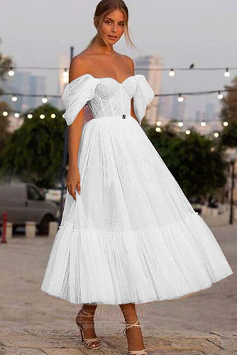 Robe de mariée Tulle Triangle Inversé Chic Longueur Mollet Rosée épaule - Page 1