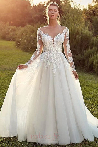 Robe de mariée Luxueux Petites Tailles Longue Col U Profond aligne - Page 1